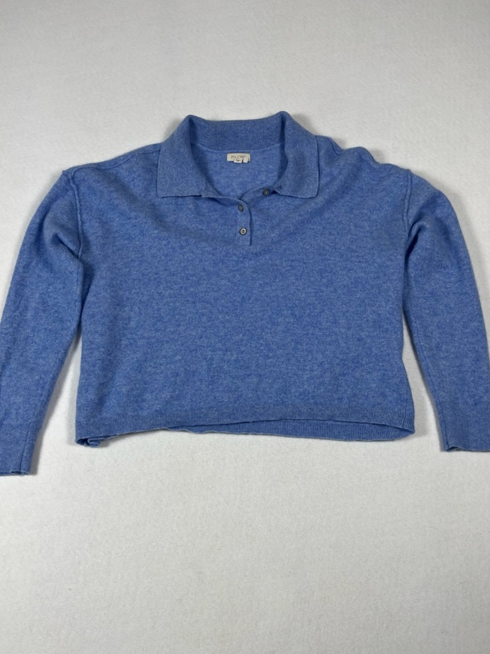 Pilcro The Jensen Cashmere‎ Cropped Polo Sweater in Blue Size XL